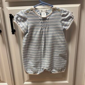 Ralph Lauren Light Blue & White Striped Infant Bubble Romper